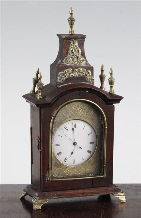 A 19th century Continental mahogany cased miniature bracket timepiece, 8in.